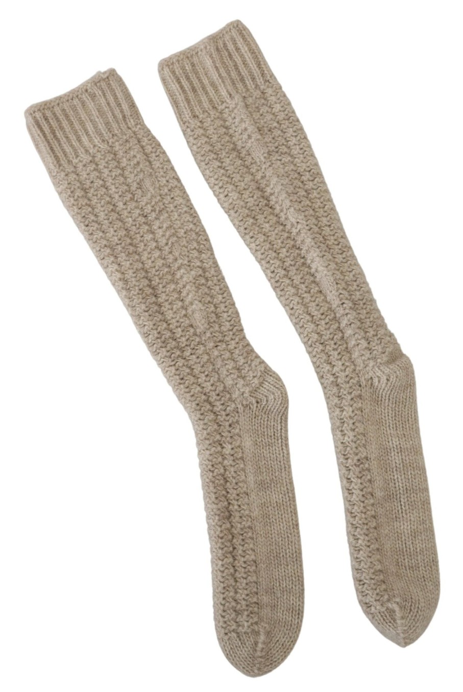 Women Dolce & Gabbana Women'S Tights And Socks | Dolce & Gabbana Beige Wool Knit Calf Long Women Socks