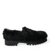 Men Dolce & Gabbana Men'S Formal | Dolce & Gabbana Black Fur Leather Slippers Dress Shoes