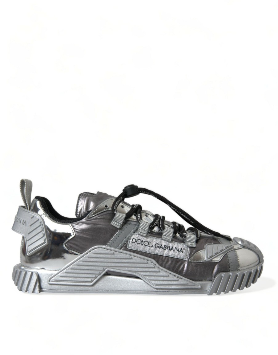 Men Dolce & Gabbana Men'S Sneakers | Dolce & Gabbana Silver Lace Up Low Top Men Ns1 Sneakers Shoes