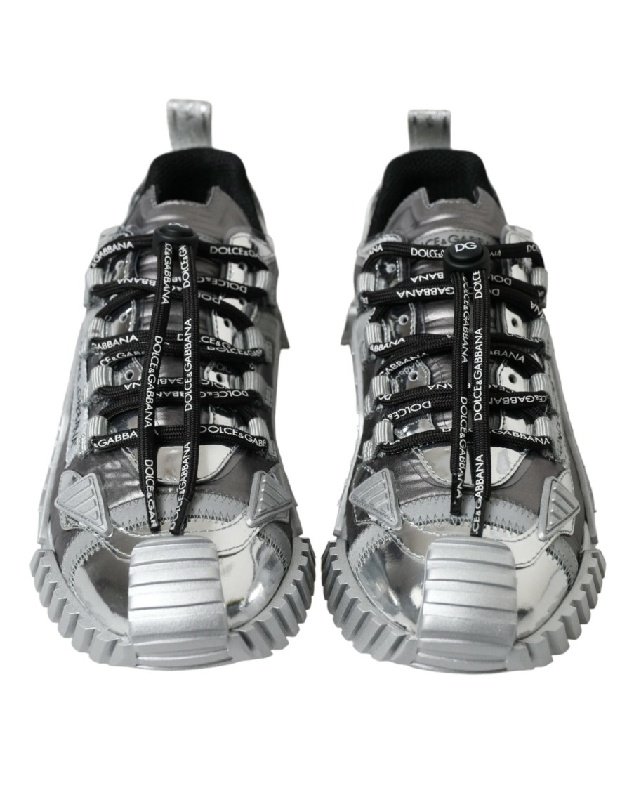 Men Dolce & Gabbana Men'S Sneakers | Dolce & Gabbana Silver Lace Up Low Top Men Ns1 Sneakers Shoes