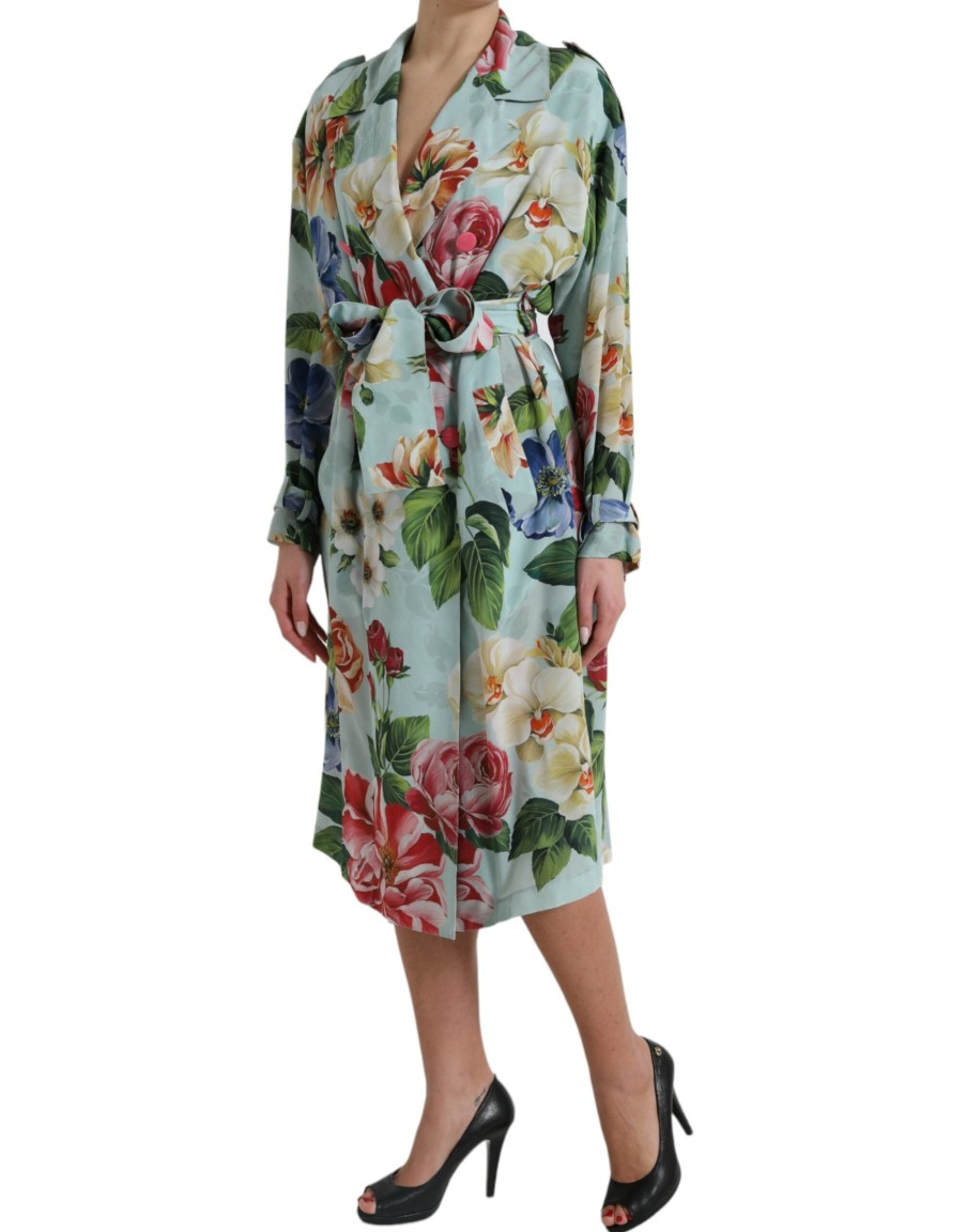 Women Dolce & Gabbana Women'S Jackets & Coats | Dolce & Gabbana Multicolor Floral Silk Trench Coat Jacket