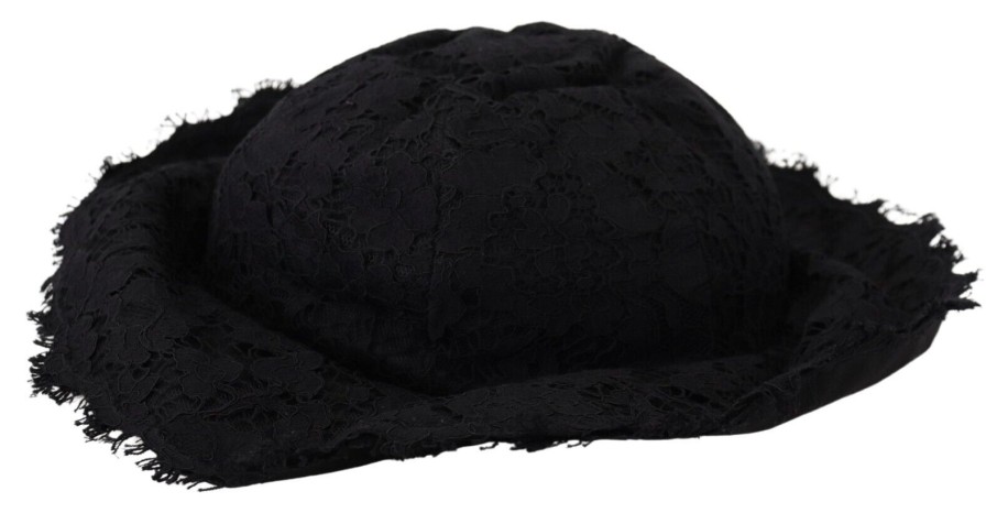 Women Dolce & Gabbana Women'S Hats | Dolce & Gabbana Black Cotton Wide Brim Shade Hat