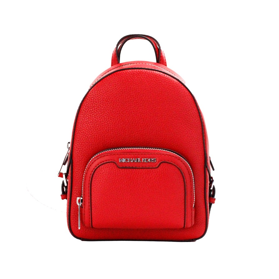 Women Michael Kors Women Backpacks | Michael Kors Jaycee Mini Xs Bright Red Pebbled Leather Zip Pocket Back