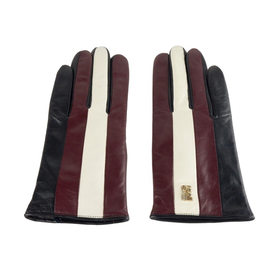 Women Cavalli Class Women'S Gloves | Cavalli Class Chic Lambskin Leather Gloves In Black/Red