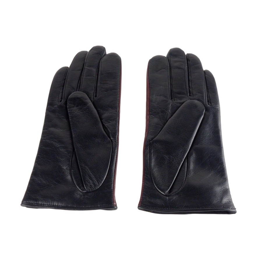 Women Cavalli Class Women'S Gloves | Cavalli Class Chic Lambskin Leather Gloves In Black/Red