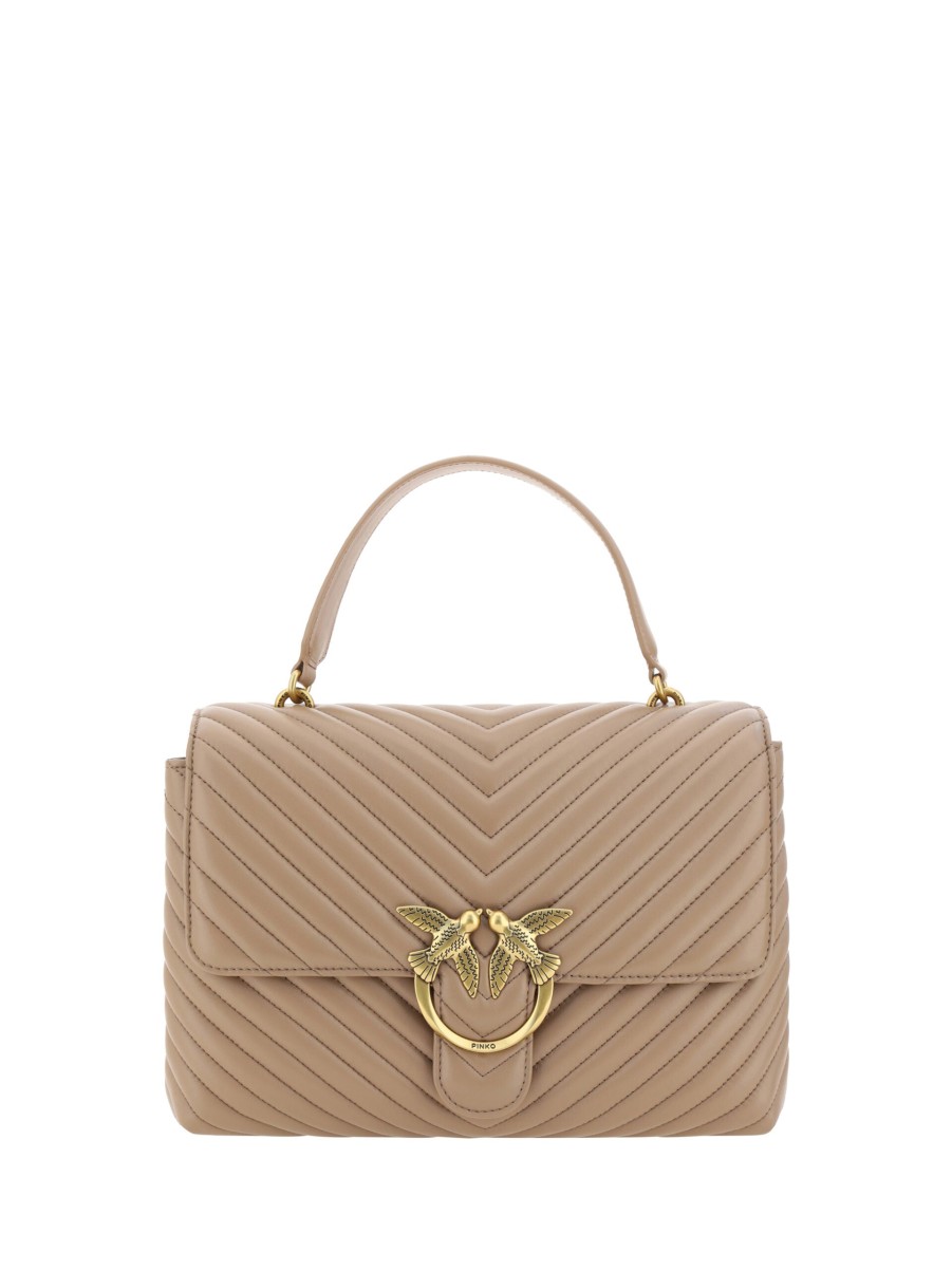 Women PINKO Women'S Handbags | Pinko Beige Calf Leather Love Lady Handbag