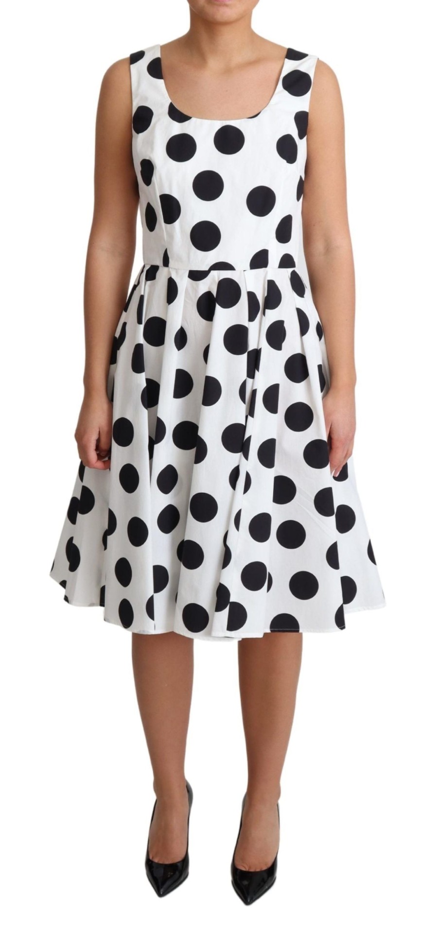 Women Dolce & Gabbana Women'S Dresses | Dolce & Gabbana White Polka Dotted Cotton A-Line Dress