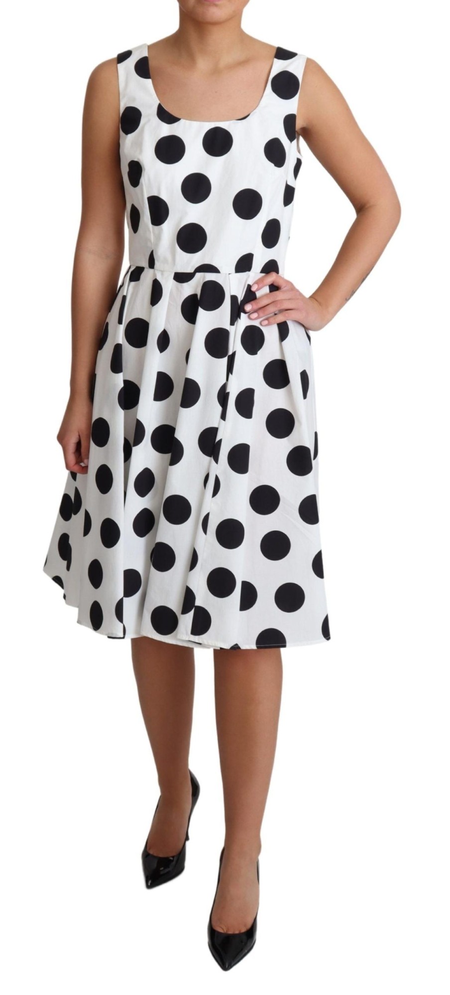 Women Dolce & Gabbana Women'S Dresses | Dolce & Gabbana White Polka Dotted Cotton A-Line Dress