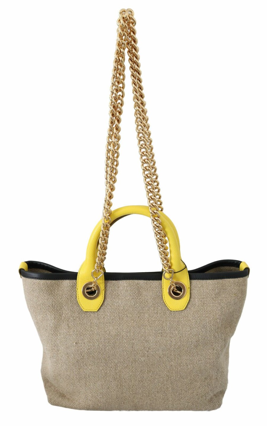 Women Dolce & Gabbana Women'S Tote Bags | Dolce & Gabbana Beige Gold Chain Strap Shoulder Sling Purse Tote Bag