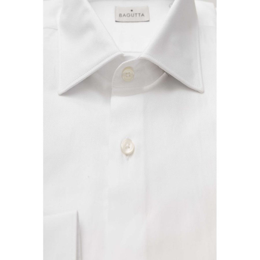 Men Bagutta Men'S Shirts | Bagutta Elegant White Medium Fit French Collar Shirt