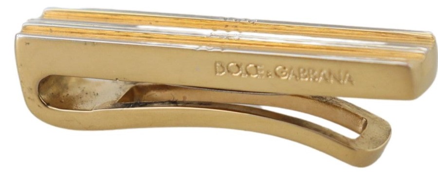 Men Dolce & Gabbana Men'S Tie Clips | Dolce & Gabbana Gold Silver Brass Logo Men Tie Clip