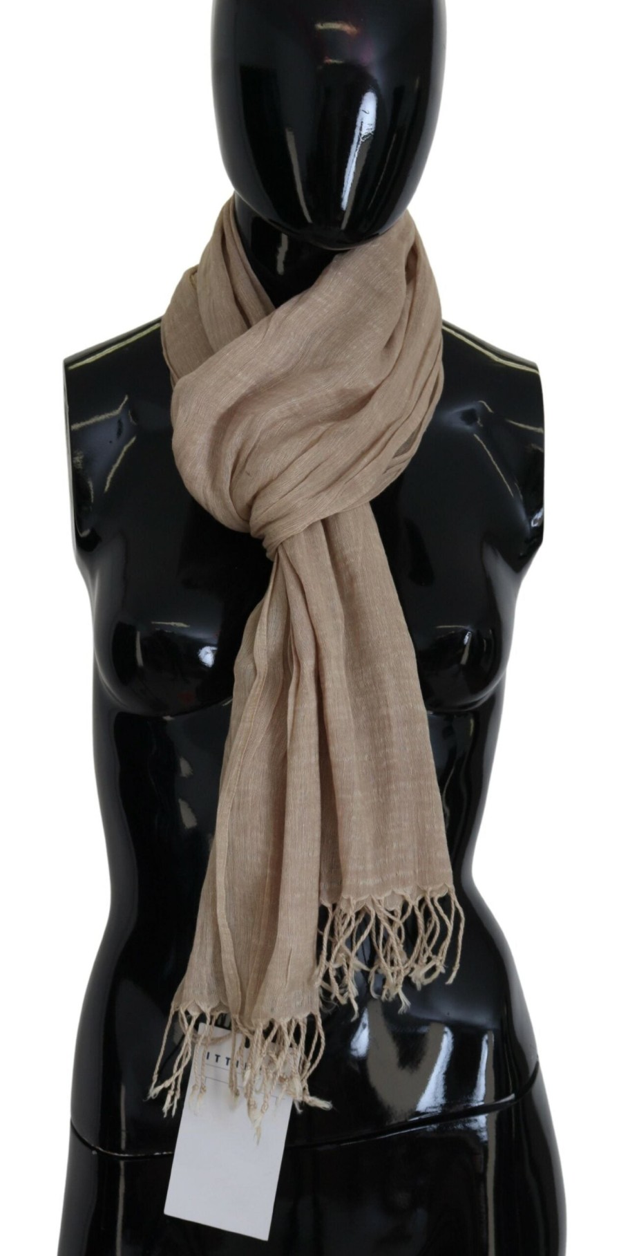 Women Costume National Women'S Scarves | Costume National Beige Cotton Shawl Foulard Fringe Scarf