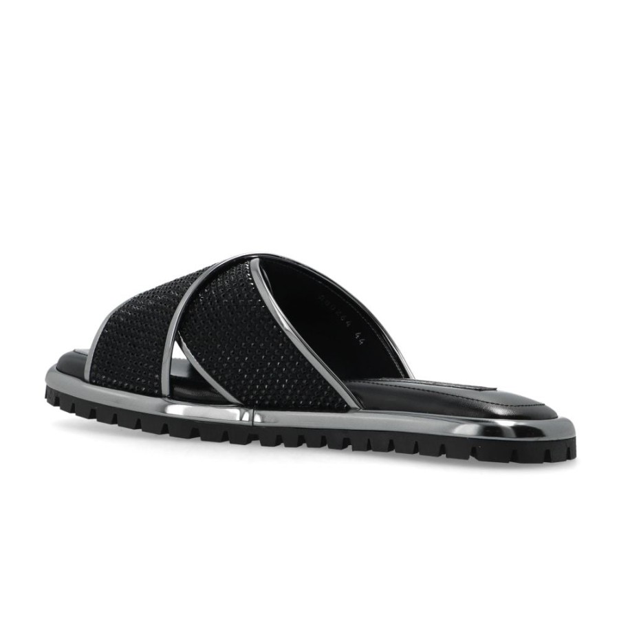 Men Dolce & Gabbana Men'S Slide Sandals | Dolce & Gabbana Glistening Zircon-Covered Sheepskin Slippers