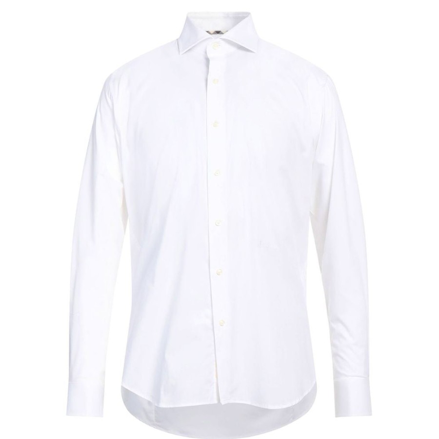 Men Aquascutum Men'S Shirts | Aquascutum Elegant White Cotton Blend Shirt For Men