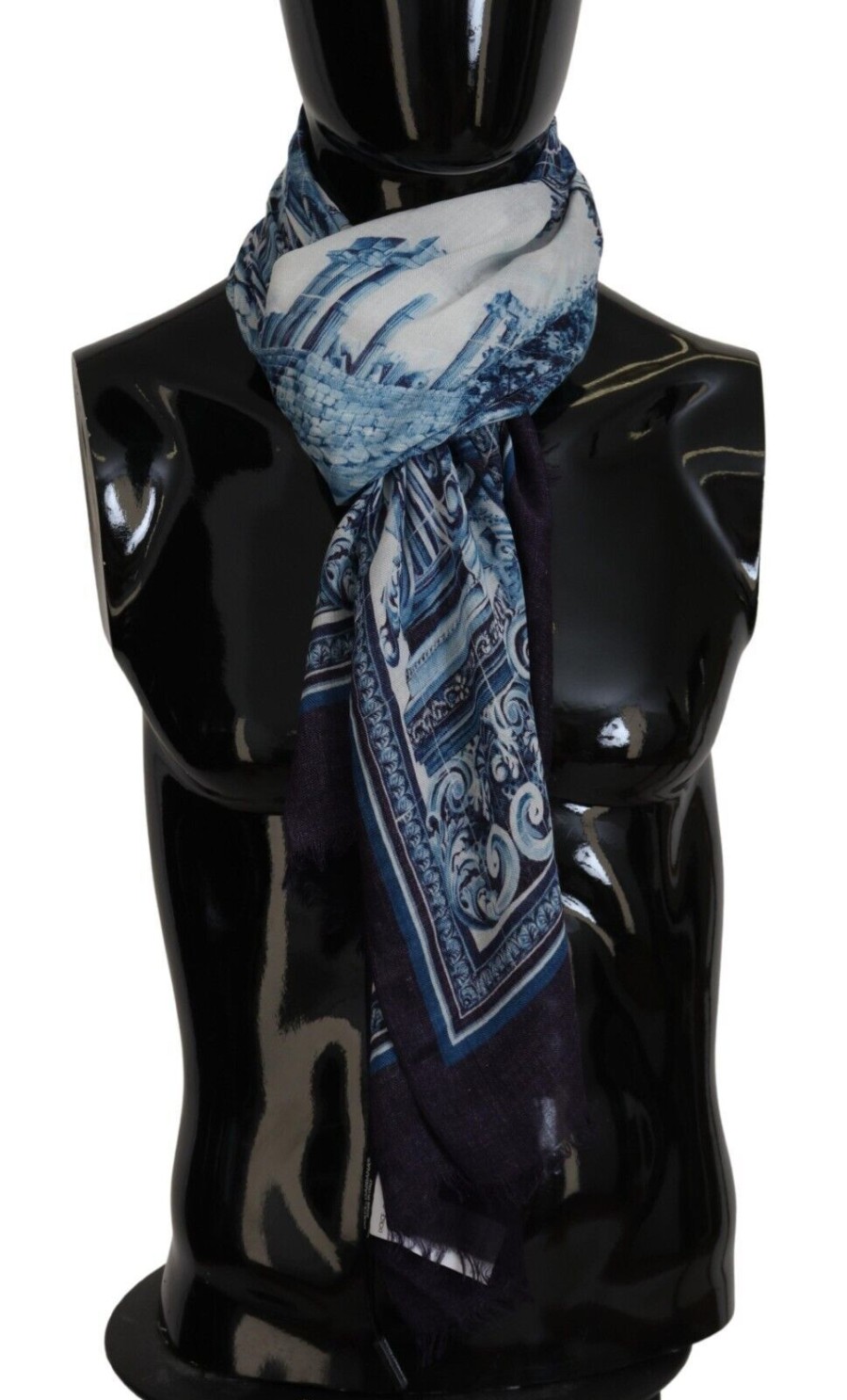 Men Dolce & Gabbana Men'S Scarves | Dolce & Gabbana Blue Printed Men Neck Wrap Shawl Scarf