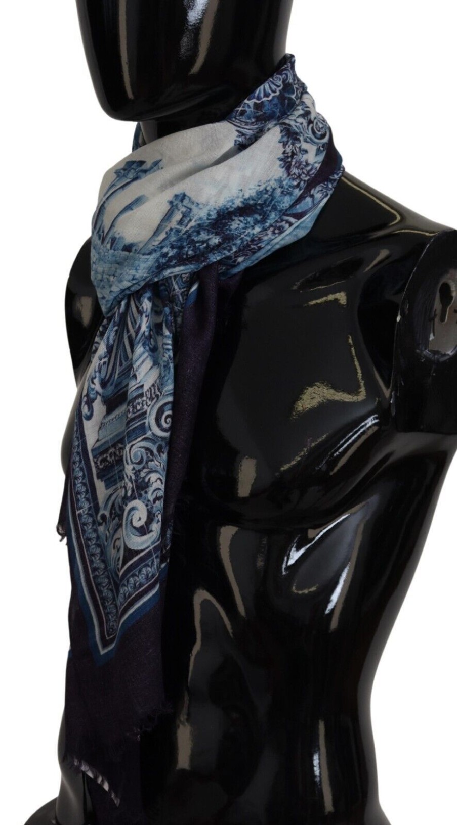 Men Dolce & Gabbana Men'S Scarves | Dolce & Gabbana Blue Printed Men Neck Wrap Shawl Scarf