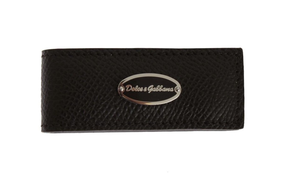 Men Dolce & Gabbana Men'S Money Clips | Dolce & Gabbana Brown Leather Magnet Money Clip