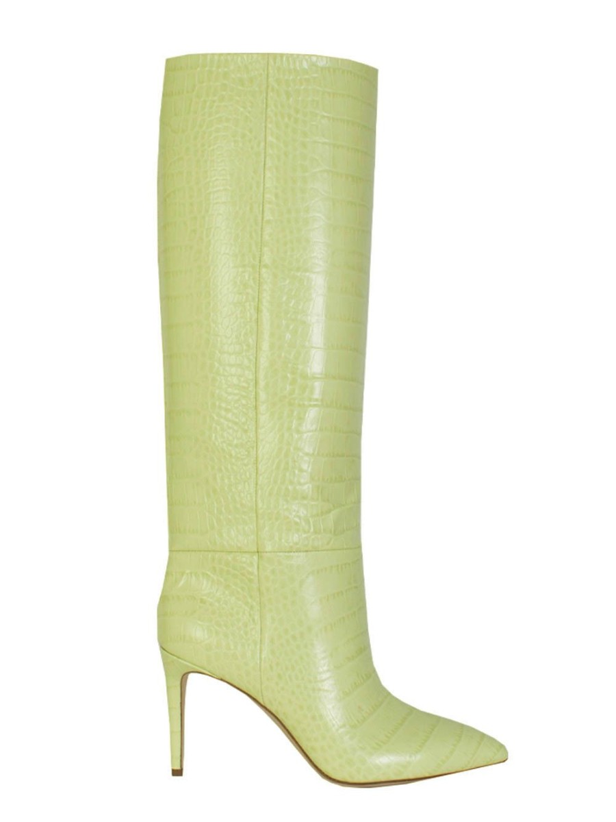 Women Paris Texas Women'S Boots | Paris Texas Croco Leather Print In Lime Stiletto 85 Boot