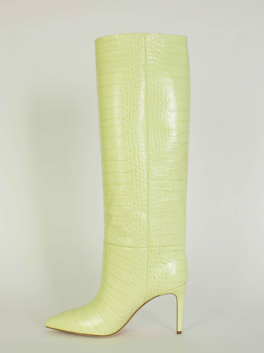 Women Paris Texas Women'S Boots | Paris Texas Croco Leather Print In Lime Stiletto 85 Boot