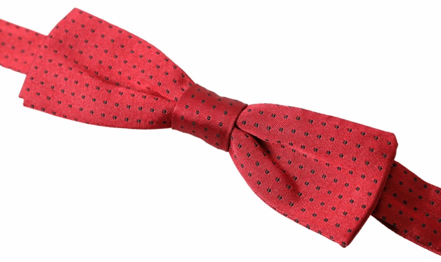 Men Dolce & Gabbana Men'S Ties & Bowties | Dolce & Gabbana Red Silk Polka Dot Adjustable Neck Men Bow Tie