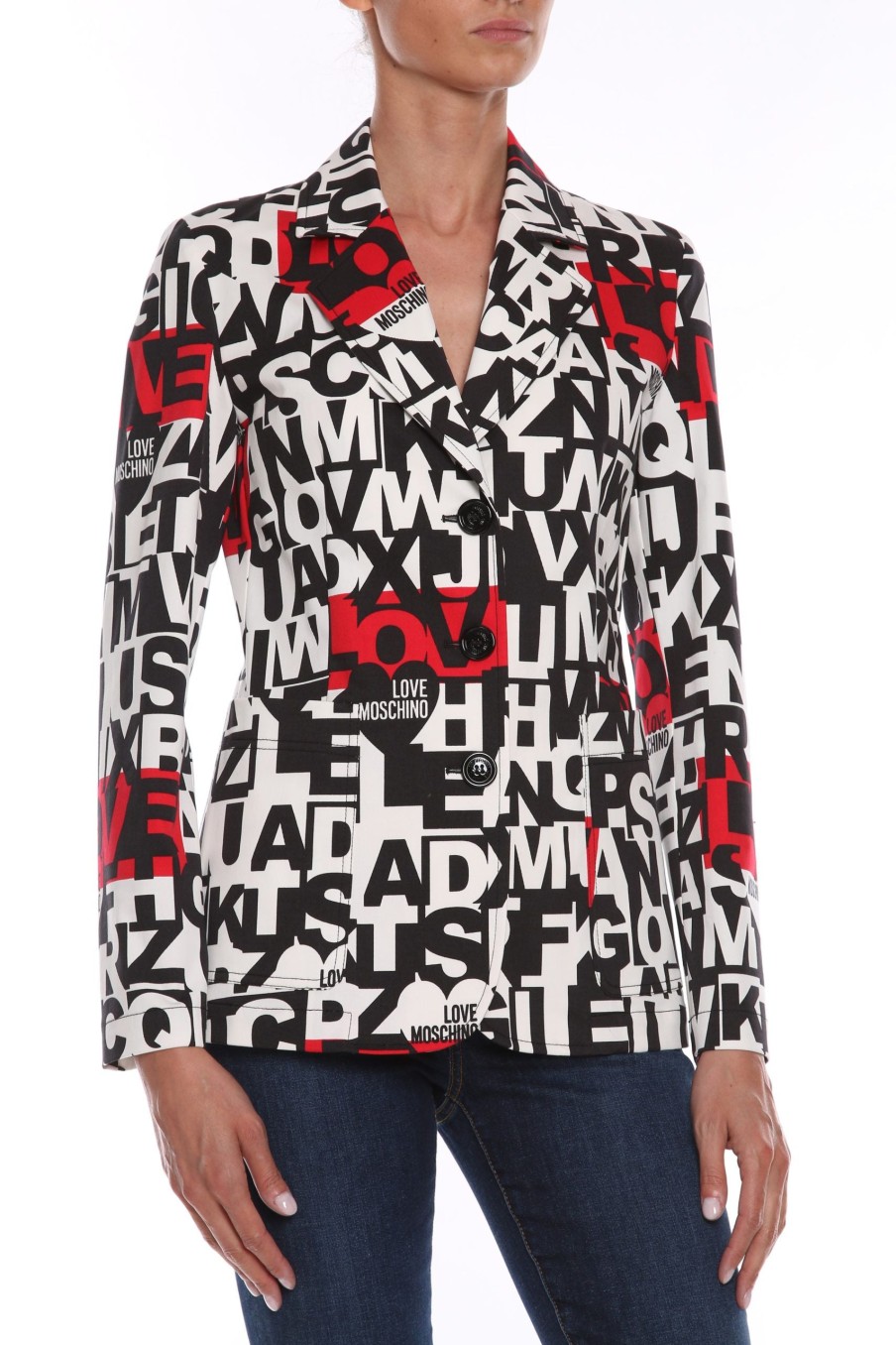 Women Love Moschino Women'S Suits & Blazers | Love Moschino Chic Monochrome Jacket With A Pop Of Red