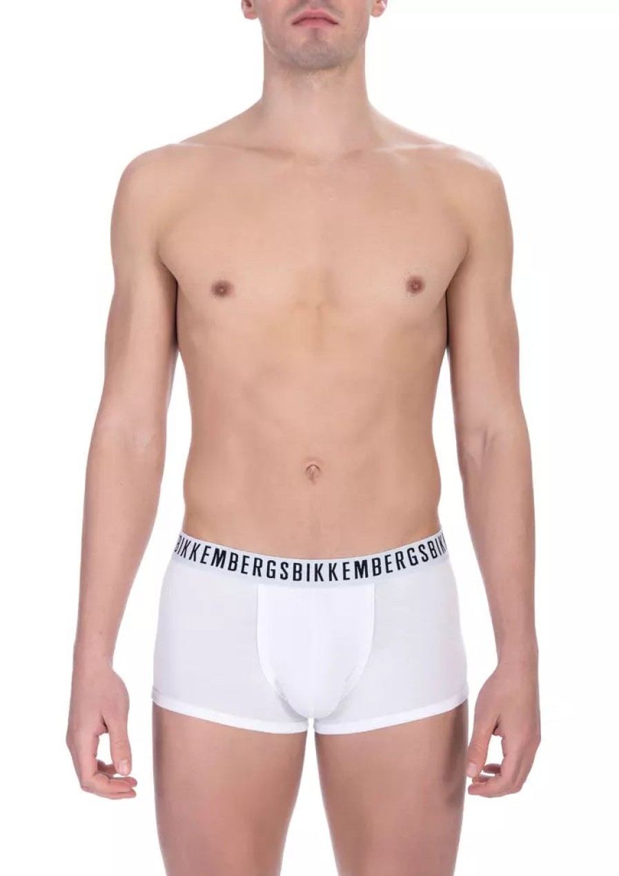 Men Bikkembergs Men'S Underwear | Bikkembergs Chic White Cotton Trunk Twin Pack