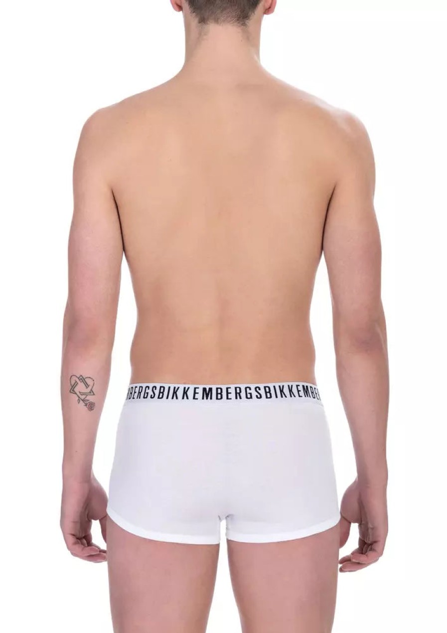 Men Bikkembergs Men'S Underwear | Bikkembergs Chic White Cotton Trunk Twin Pack