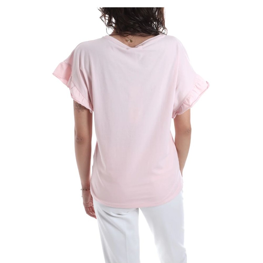 Women Yes Zee Women'S Tops & T-Shirts | Yes Zee Chic Bat Sleeve Ruffle Cotton Tee - Pink