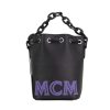 Women MCM Women'S Handbags | Mcm Mini Black Purple Smooth Leather Chain Shoulder Drawstring Bucket