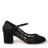 Women Dolce & Gabbana Women'S Pumps | Dolce & Gabbana Black Mary Jane Taormina Lace Pumps Shoes