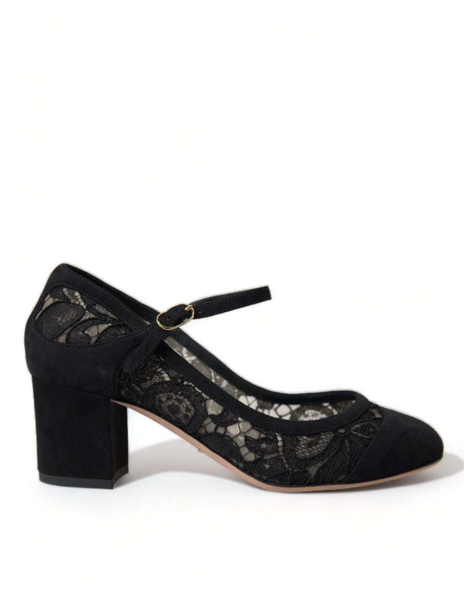 Women Dolce & Gabbana Women'S Pumps | Dolce & Gabbana Black Mary Jane Taormina Lace Pumps Shoes