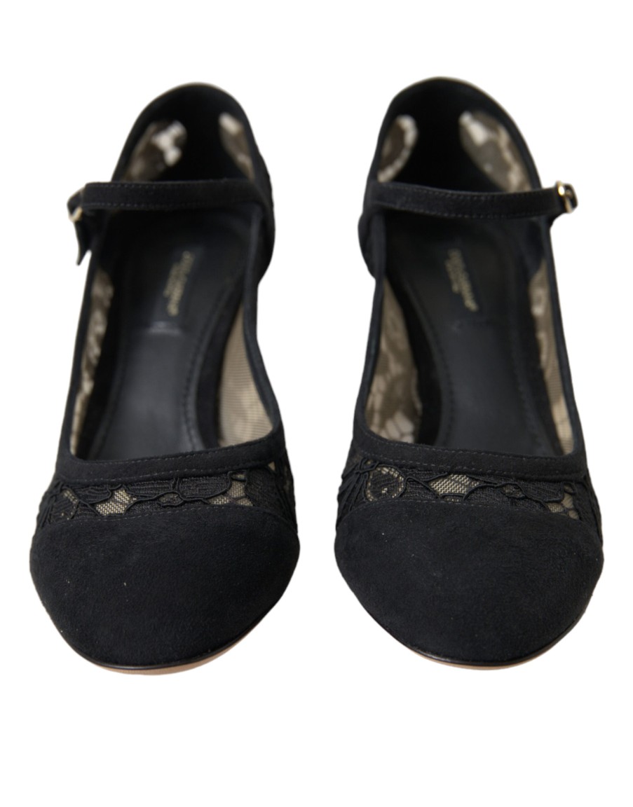 Women Dolce & Gabbana Women'S Pumps | Dolce & Gabbana Black Mary Jane Taormina Lace Pumps Shoes