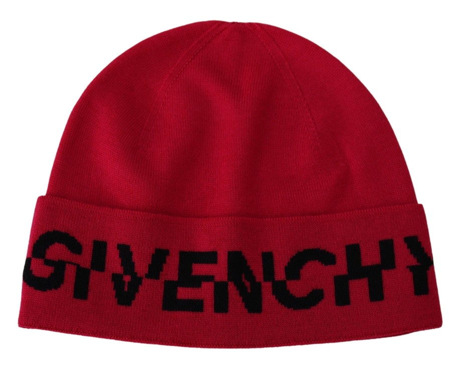 Men Givenchy Men'S Hats & Caps | Givenchy Red Pink Wool Beanie Unisex Men Women Beanie Hat