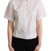 Women Dolce & Gabbana Women'S Shirts | Dolce & Gabbana White Black Polka Dots Collar Blouse Shirt