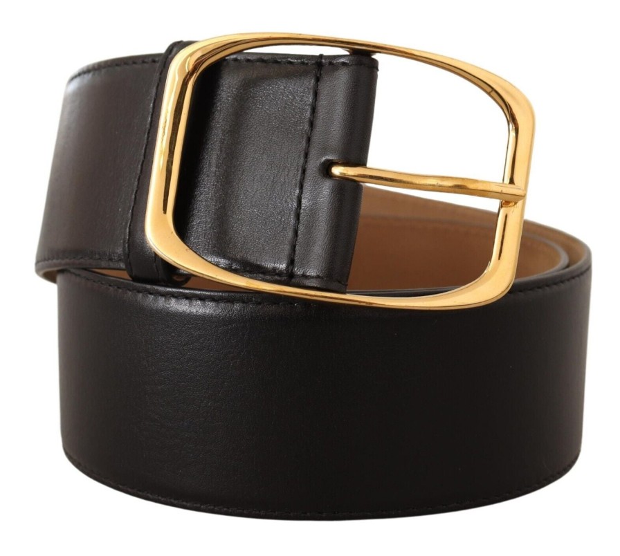 Women Dolce & Gabbana Women'S Belts | Dolce & Gabbana Black Leather Gold Metal Square Buckle Belt