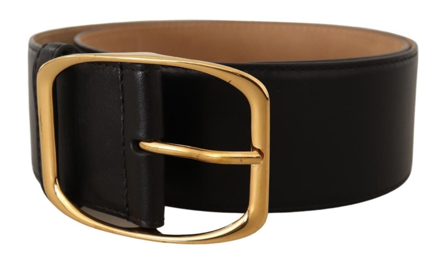 Women Dolce & Gabbana Women'S Belts | Dolce & Gabbana Black Leather Gold Metal Square Buckle Belt