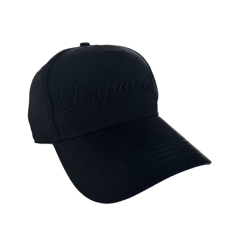 Men Dsquared² Men'S Hats & Caps | Dsquared Elegant Black Visor Cap With Silk Blend