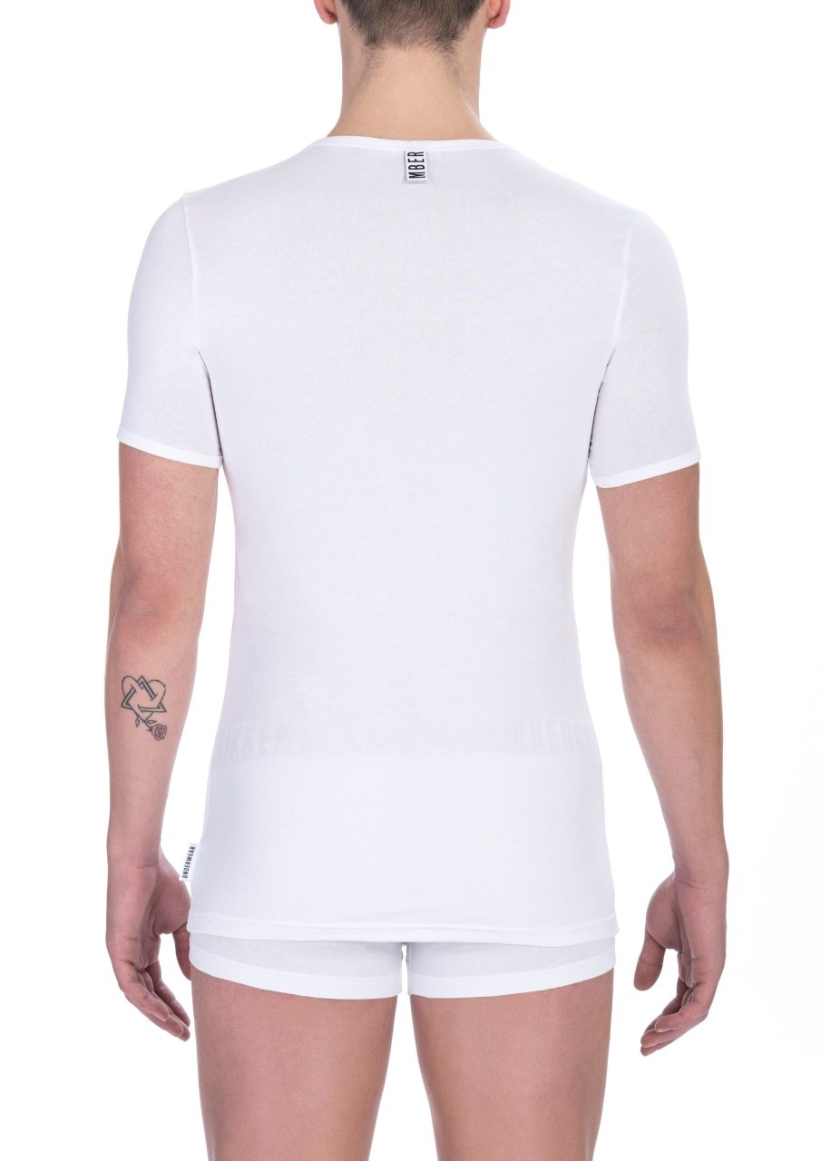 Men Bikkembergs Men'S T-Shirts | Bikkembergs Elegant V-Neck Cotton Blend White Tee