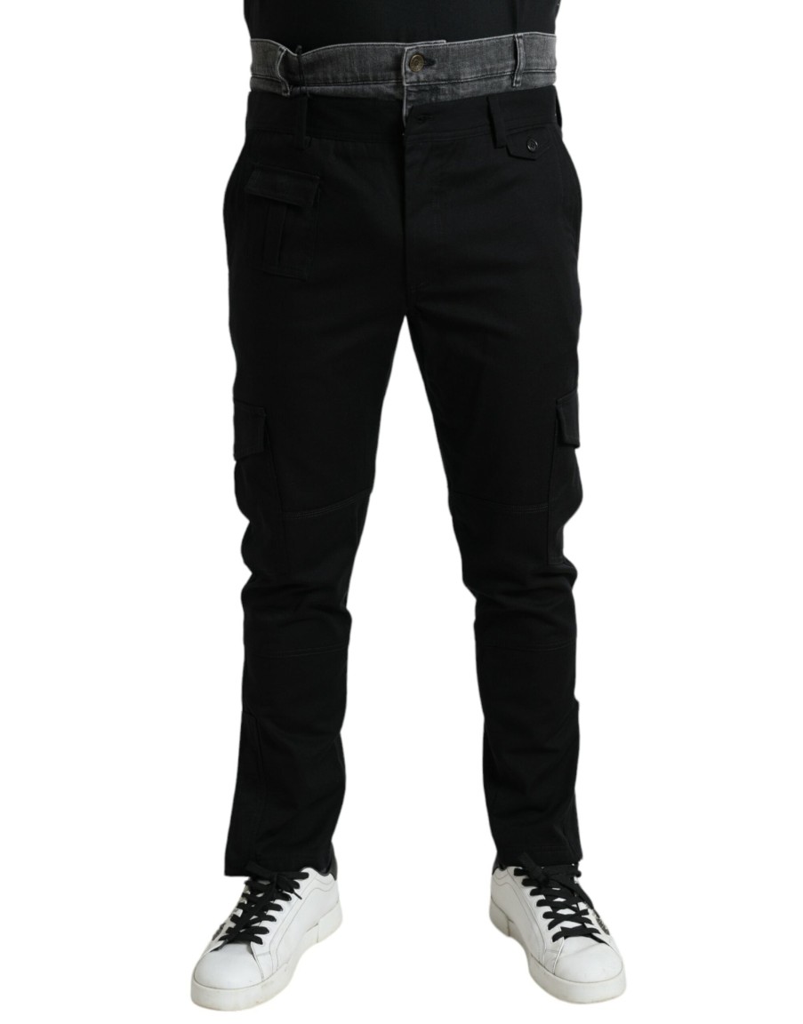 Men Dolce & Gabbana Men'S Jeans & Pants | Dolce & Gabbana Black Gray Slim Cotton Denim Jeans Pants