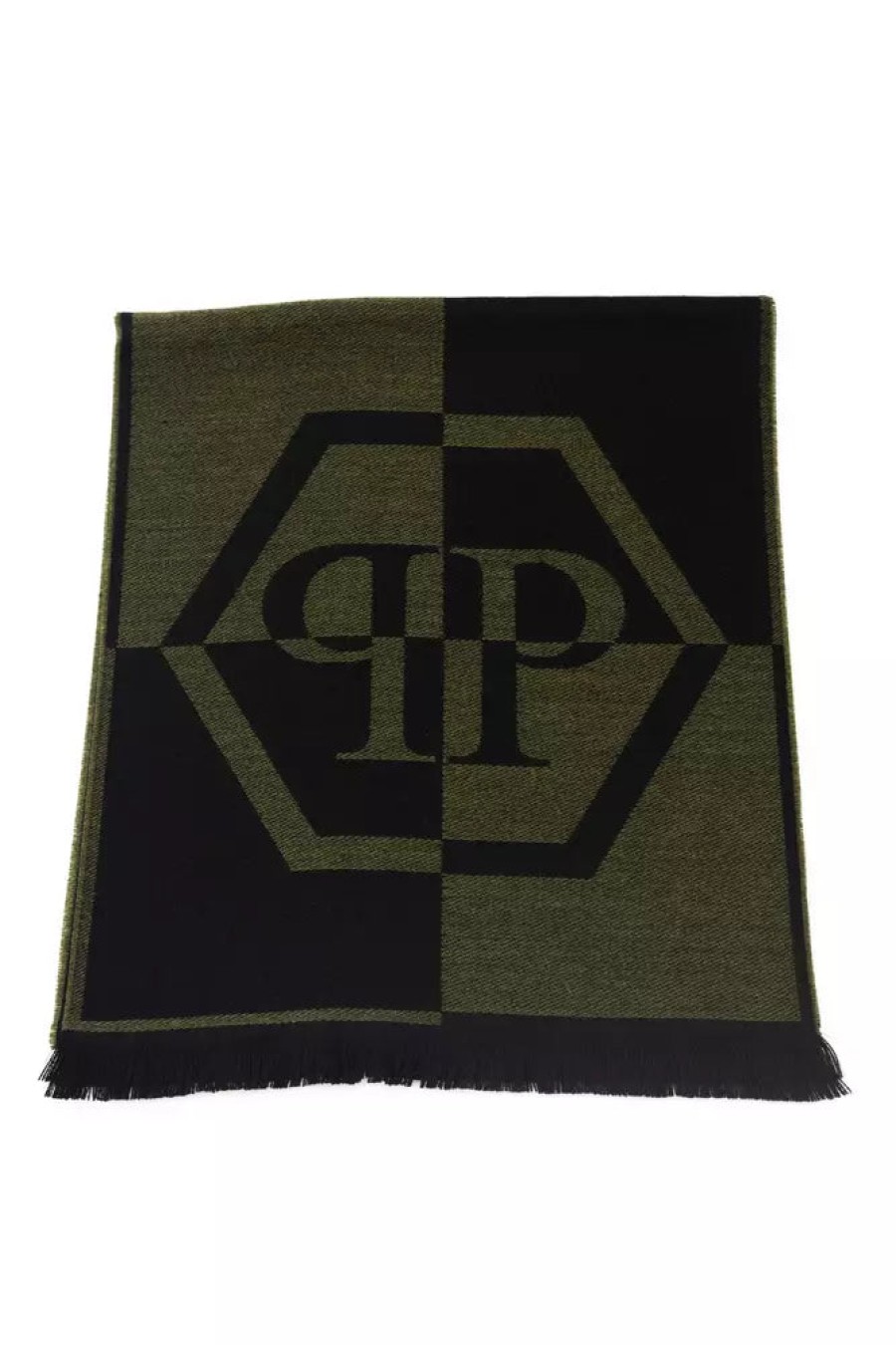 Men Philipp Plein Men'S Scarves | Philipp Plein Elegant Green Fringed Logo Scarf