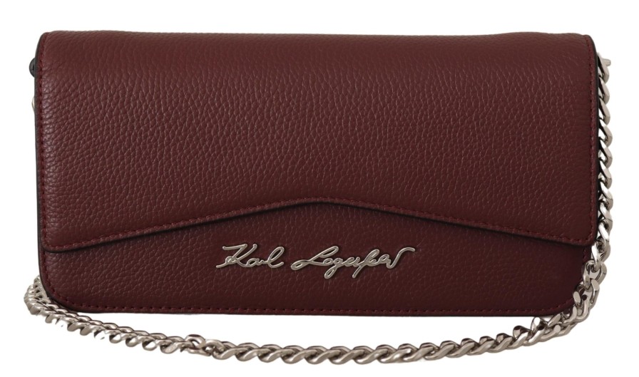 Women Karl Lagerfeld Women'S Clutch Bags | Karl Lagerfeld Wine Leather Evening Clutch Bag