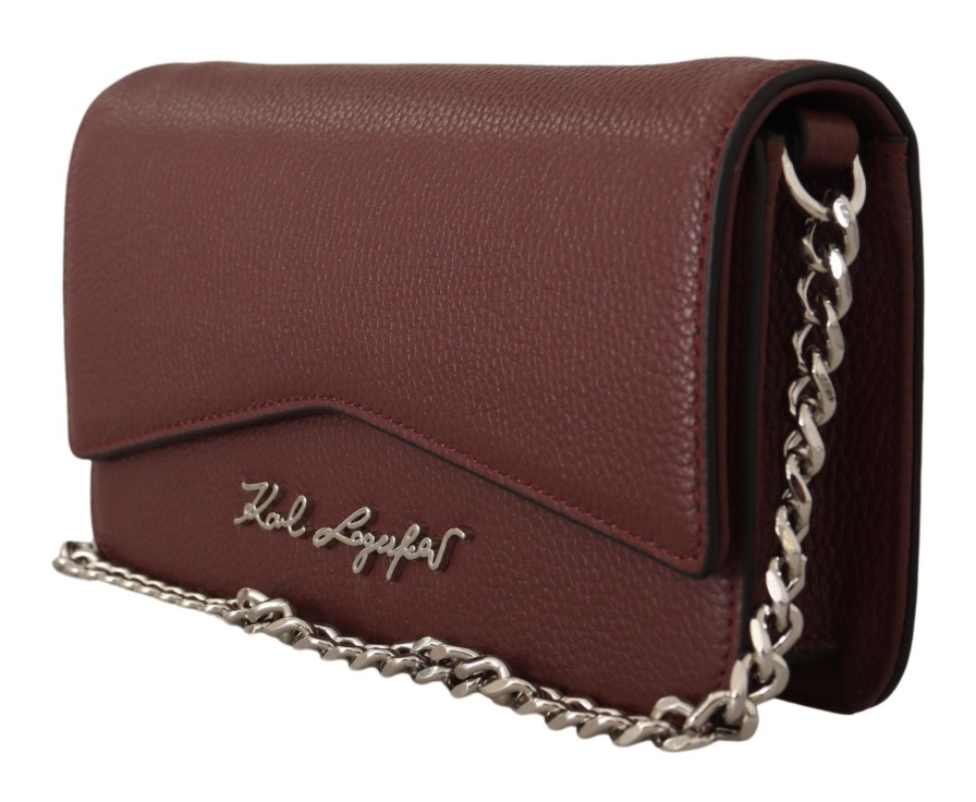 Women Karl Lagerfeld Women'S Clutch Bags | Karl Lagerfeld Wine Leather Evening Clutch Bag