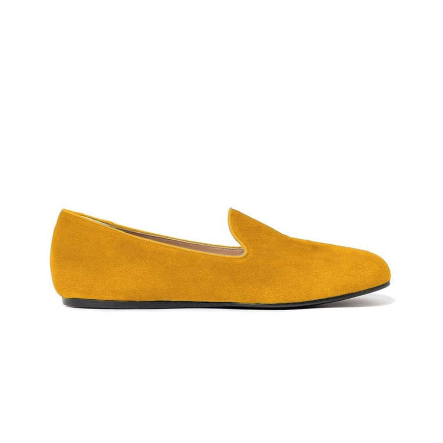 Women Charles Philip Women'S Flat Shoes | Charles Philip Velvety Yellow Moccasins With Leather Lining