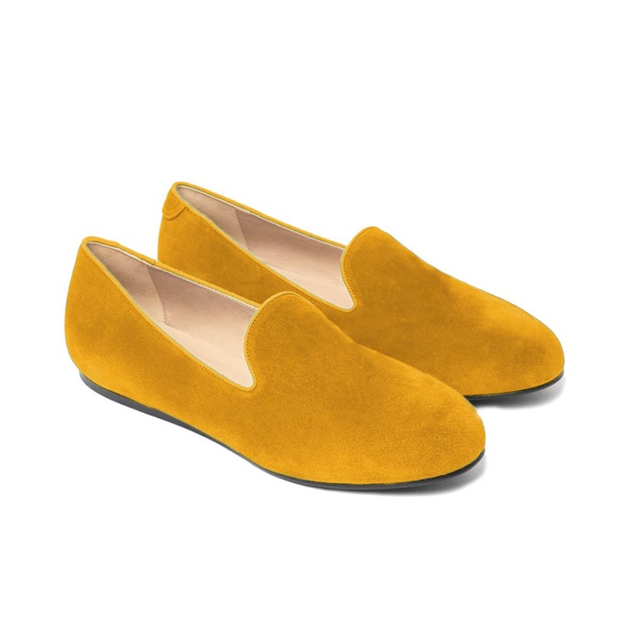 Women Charles Philip Women'S Flat Shoes | Charles Philip Velvety Yellow Moccasins With Leather Lining