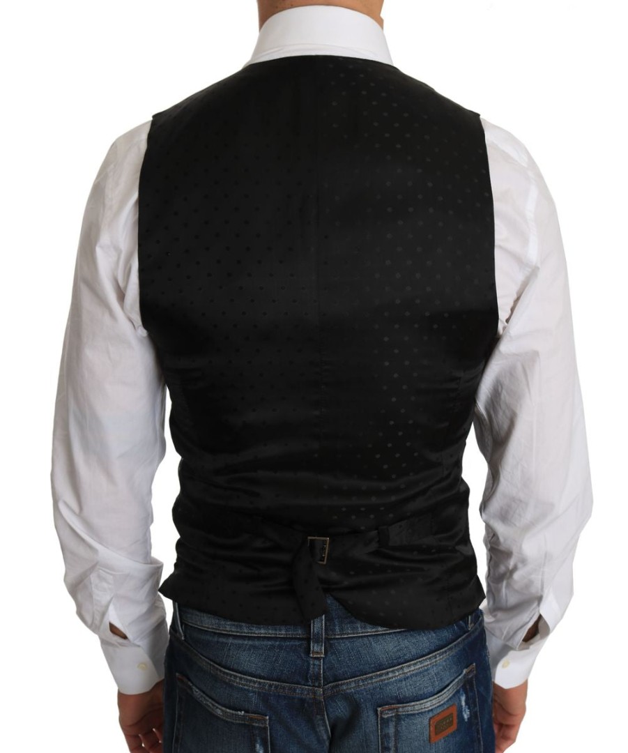 Men Dolce & Gabbana Men'S Vests | Dolce & Gabbana Black Wool Dress Waistcoat