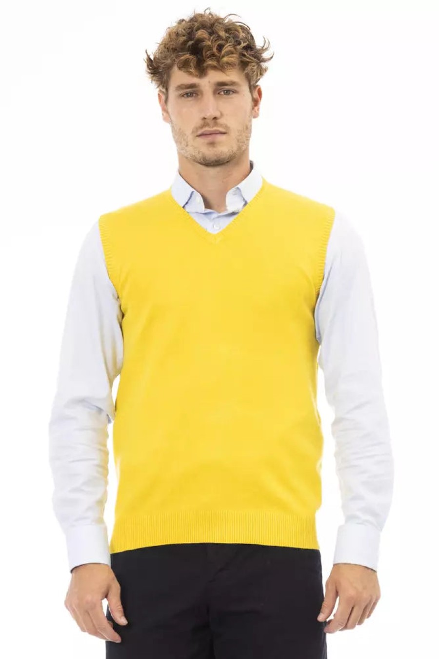 Men Alpha Studio Men'S Vests | Alpha Studio Elegant V-Neckline Yellow Vest For Men