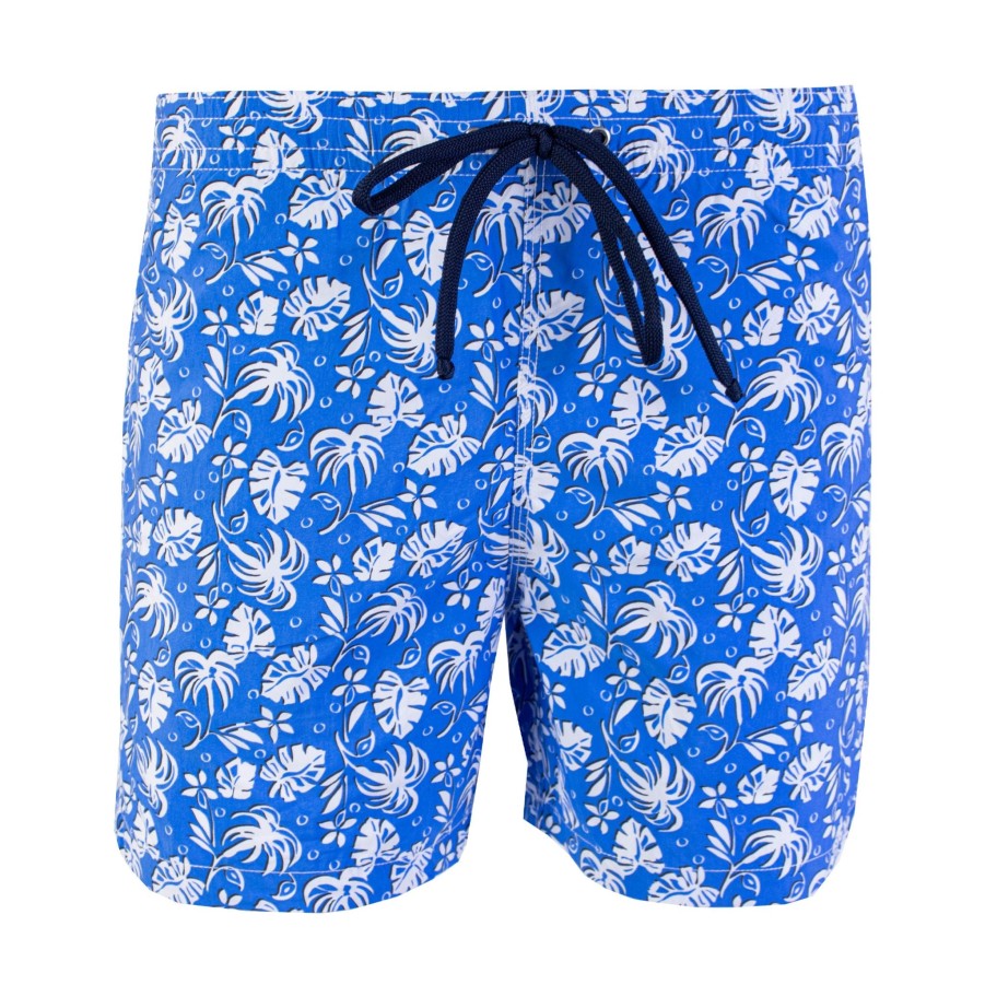 Men Malo Men'S Swimwear | Malo Blue Leaves Print Swim Short