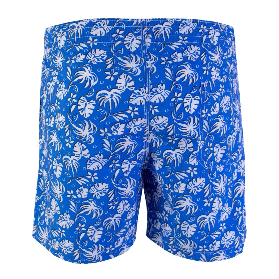 Men Malo Men'S Swimwear | Malo Blue Leaves Print Swim Short