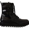 Men Dolce & Gabbana Men'S Boots | Dolce & Gabbana Black Leather Combat Lace Up Mens Boots Shoes