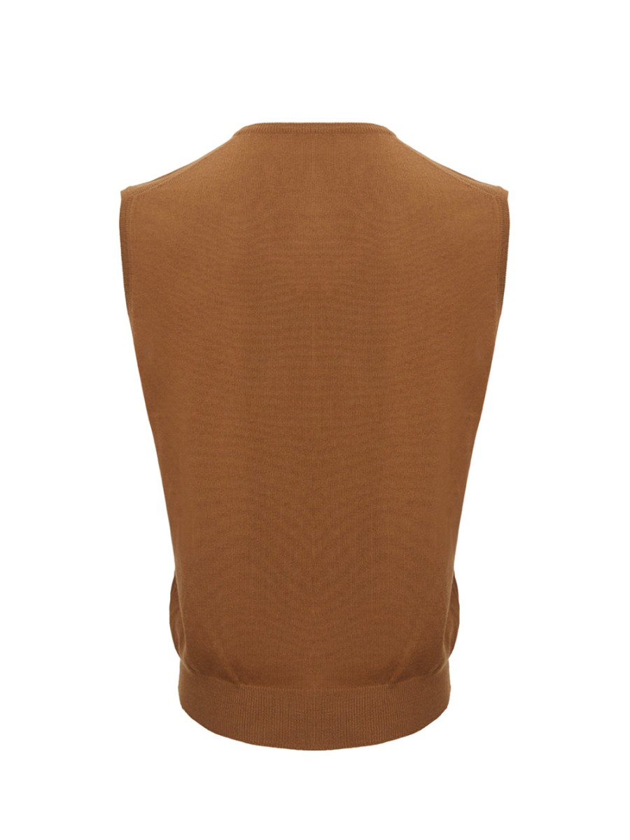 Men Gran Sasso Men'S Vests | Gran Sasso Brown Wool V-Neck Vest